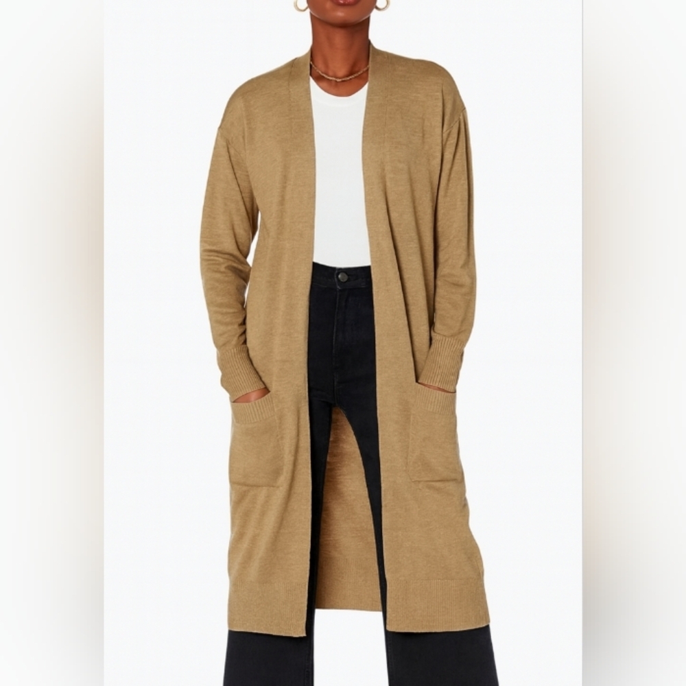 The Drop Heathered Oatmeal Open-Front Cardigan With Pockets NWT
